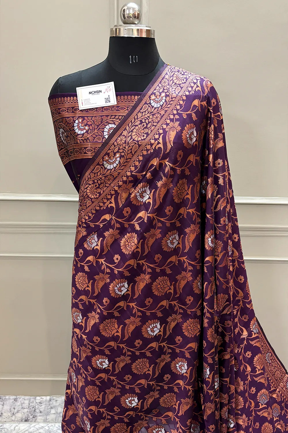 Purple Antique Zari Satin Silk Banarasi Saree