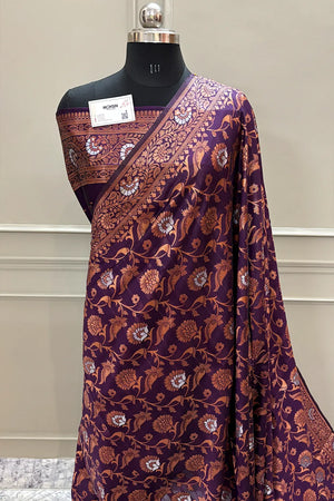 Purple Antique Zari Satin Silk Banarasi Saree