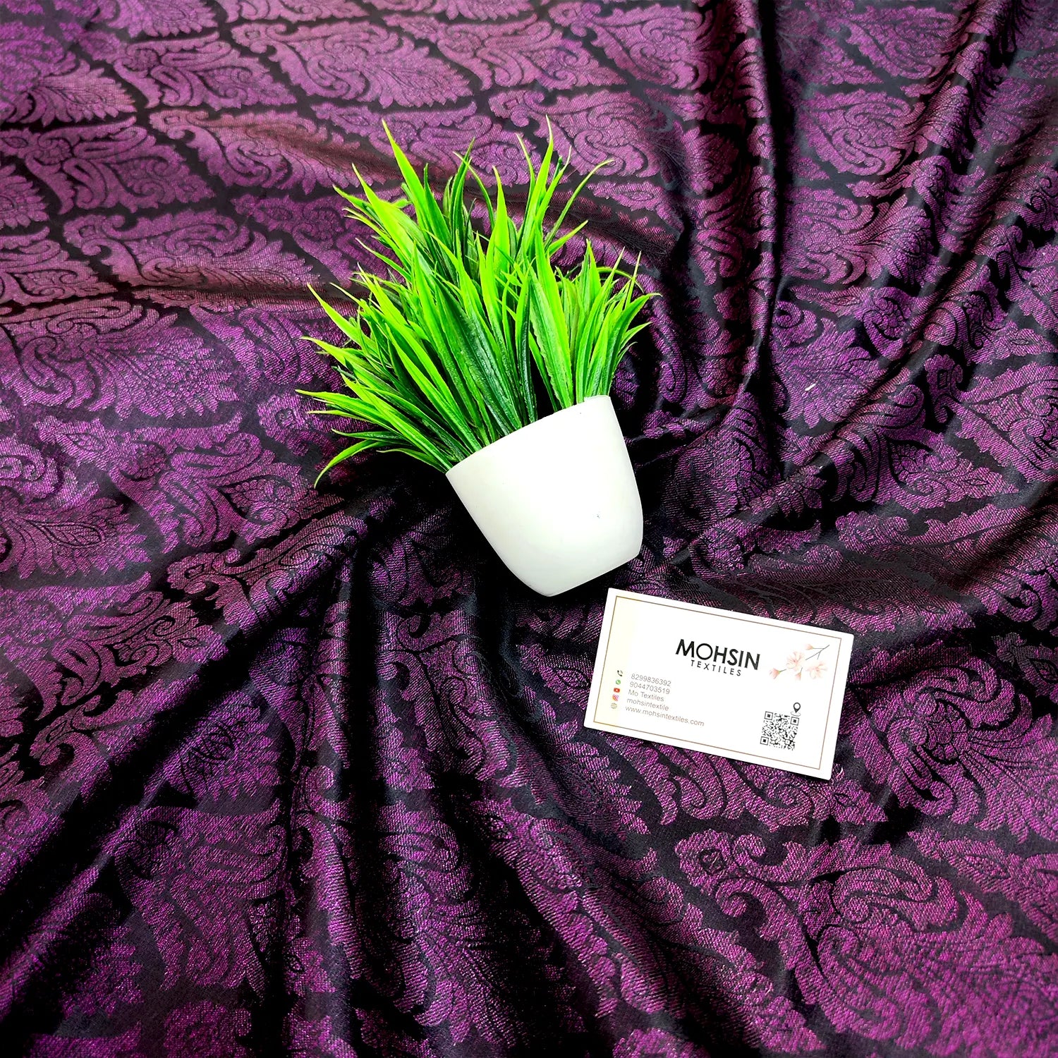 Purple Brocade Satin Silk Banarasi Fabric