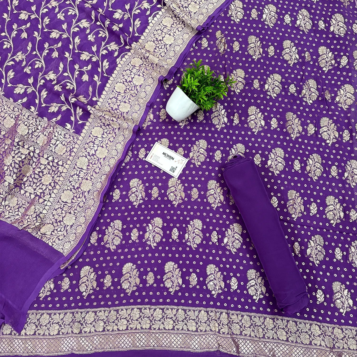 Purple Golden Zari Pure Georgette Silk Banarasi Suit