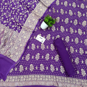 Purple Golden Zari Pure Georgette Silk Banarasi Suit