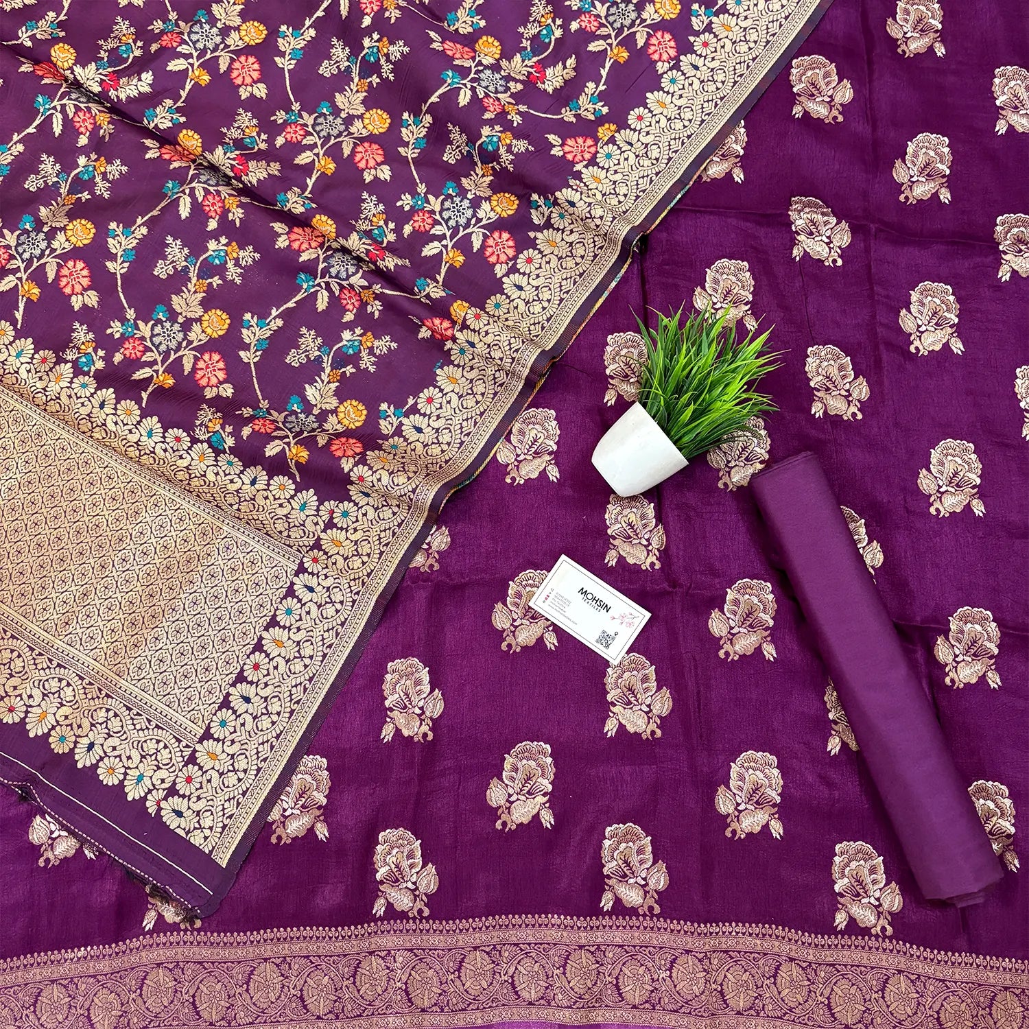 Purple Golden Zari Georgette Silk Banarasi Suit