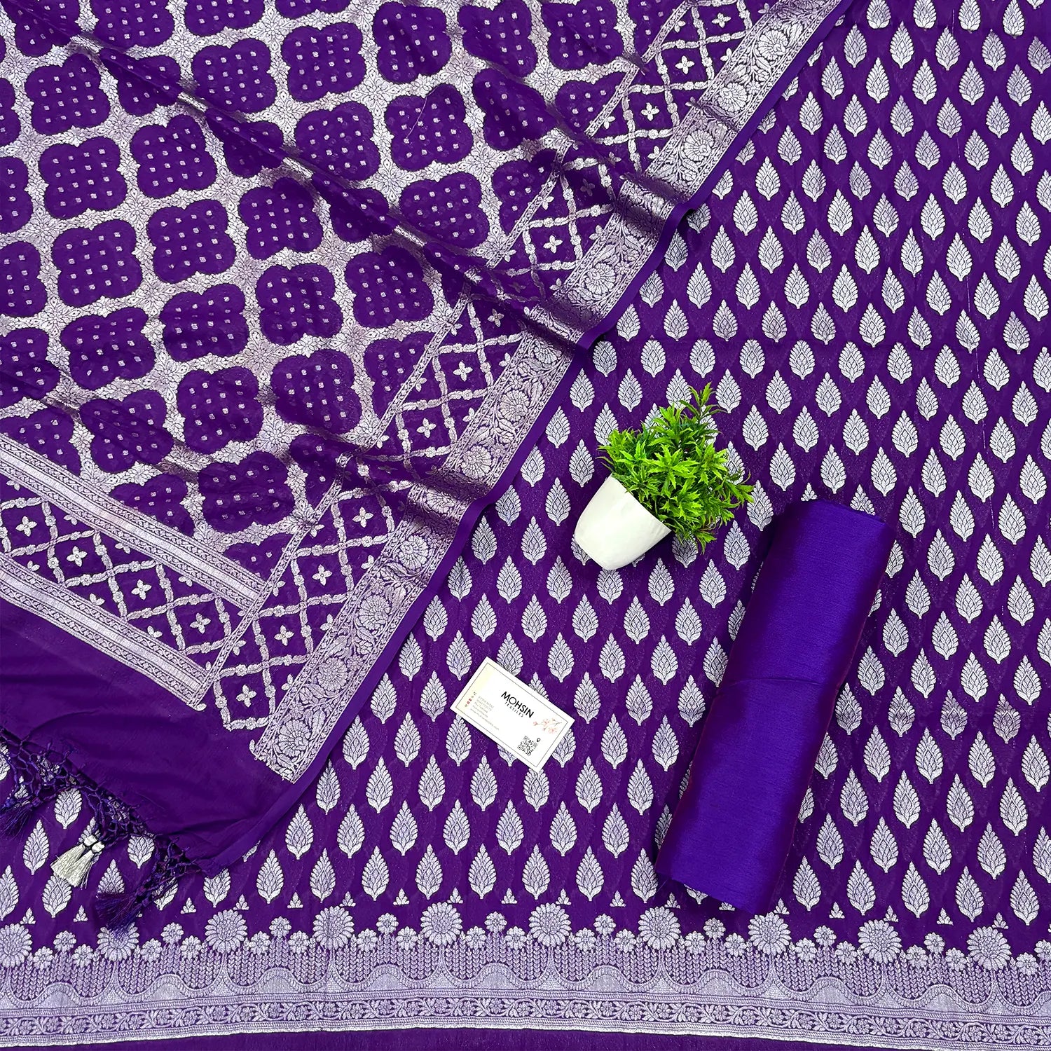 Purple Golden Zari Georgette Silk Banarasi Suit