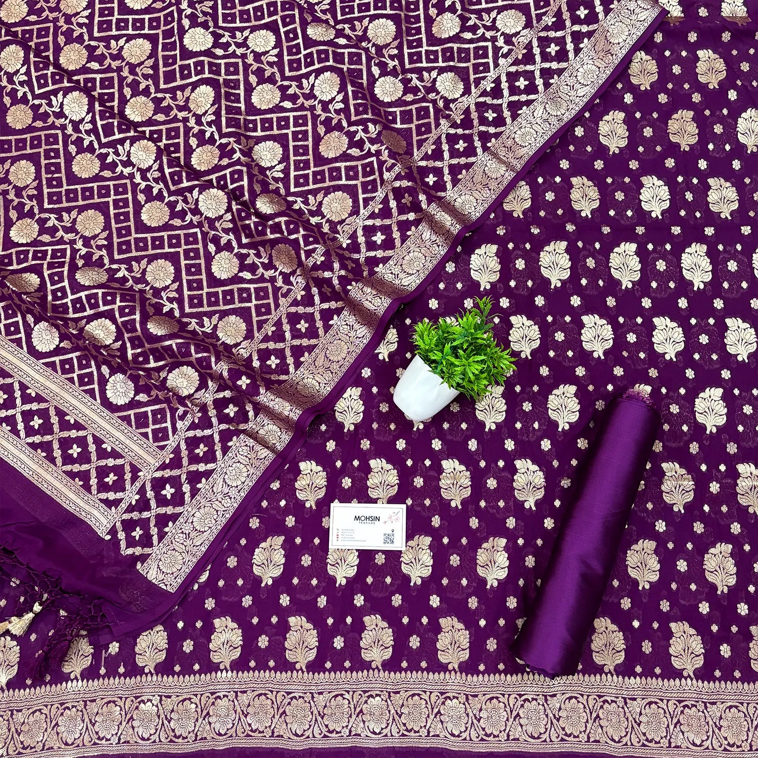 Purple Golden Zari Georgette Silk Banarasi Suit