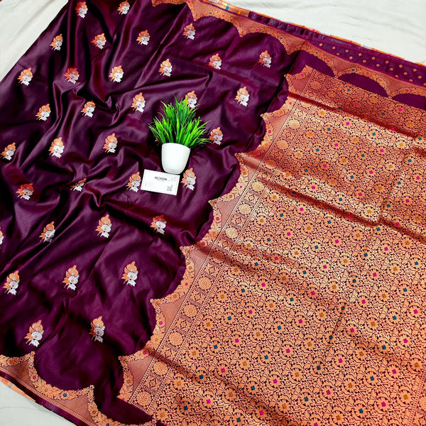 Purple Golden Zari Katan Silk Banarasi Saree