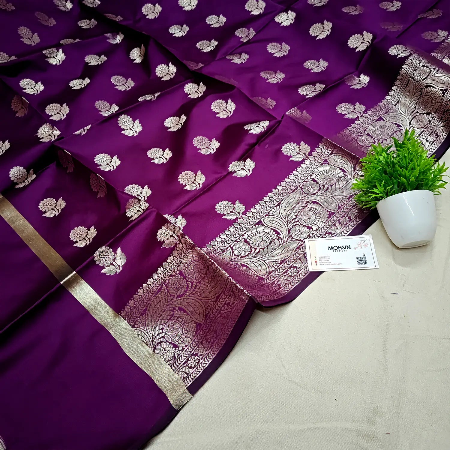 Purple Golden Zari Satin Silk Banarasi Dupatta