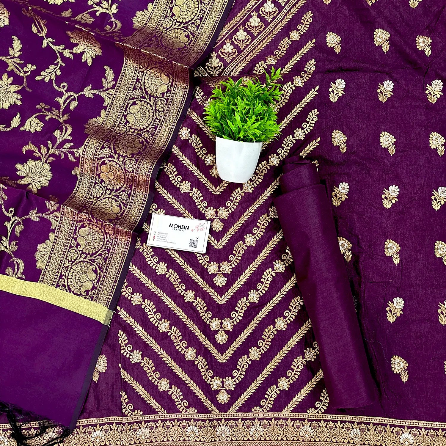 Purple Golden Zari Satin Silk Salwar Suit