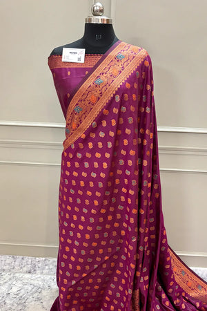 Purple Golden Zari Silky Banarasi Saree