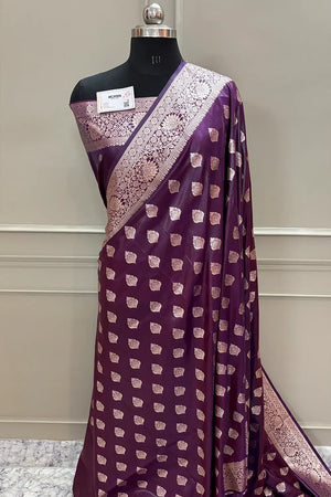 Purple Golden Zari Silky Banarasi Saree