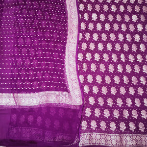 Purple Handloom Georgette Silk Banarasi Suit