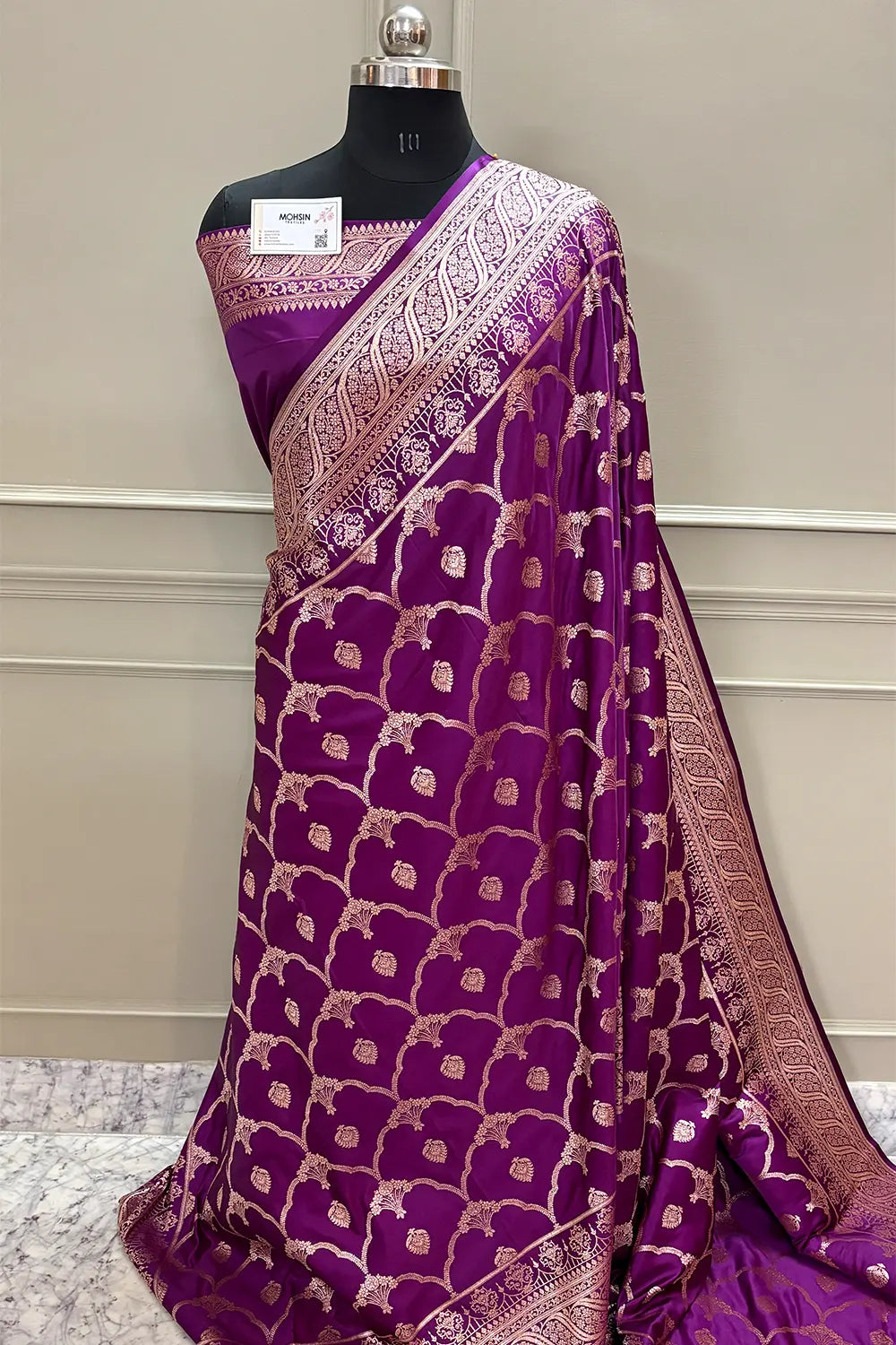 Purple Mughal Mehrab Katan Silk Banarasi Saree