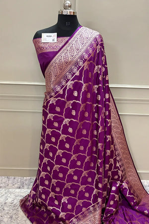 Purple Mughal Mehrab Katan Silk Banarasi Saree
