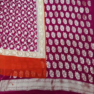 Purple Orange Multi Georgette Silk Banarasi Suit