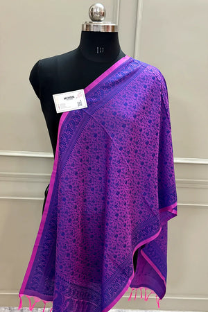Purple Resham Zari Silk Banarasi Stole
