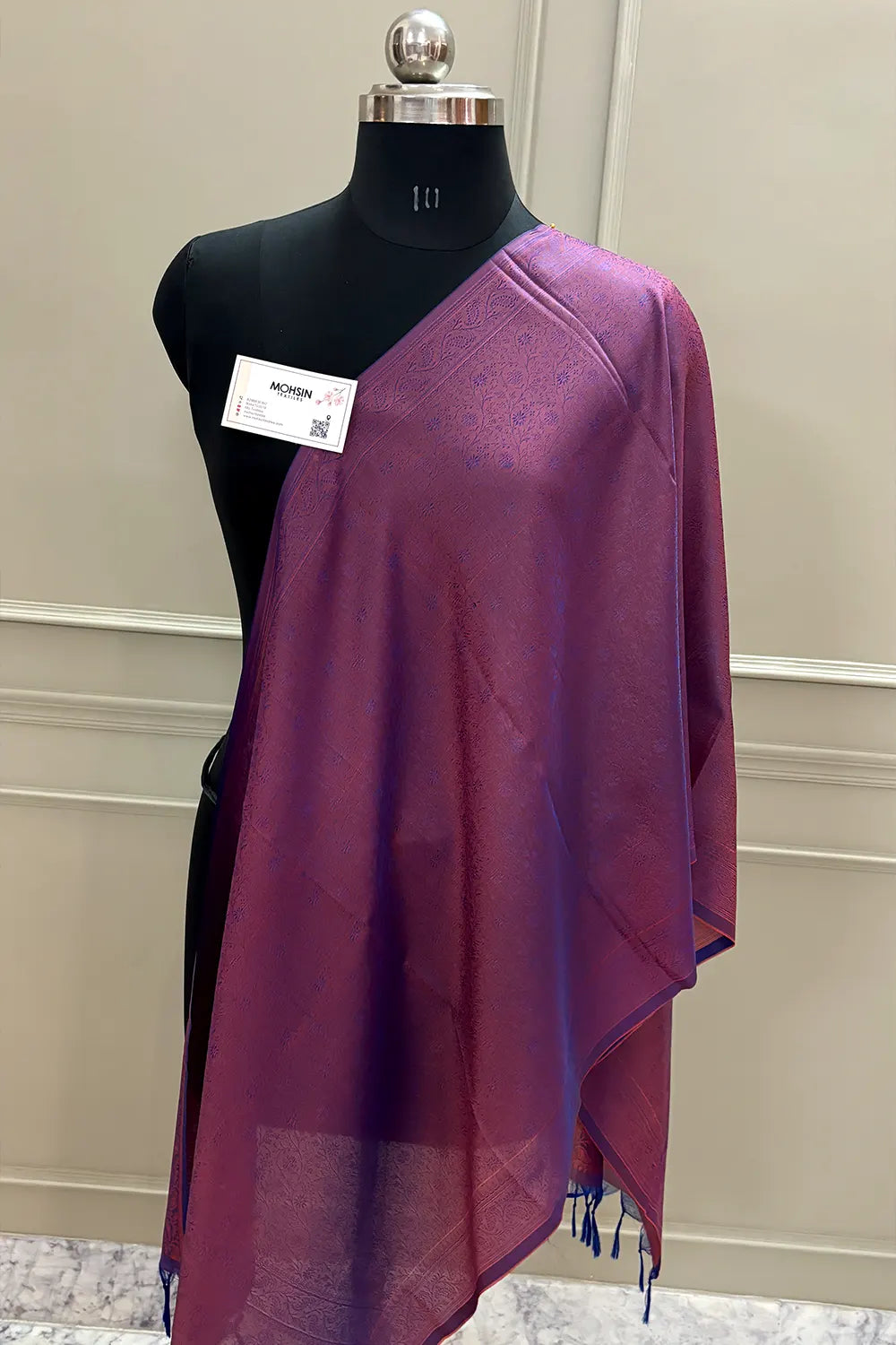 Purple Resham Zari Silk Banarasi Stole