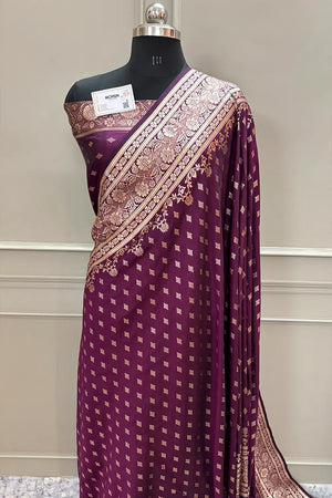 Purple Resham Zari Silky Banarasi Saree