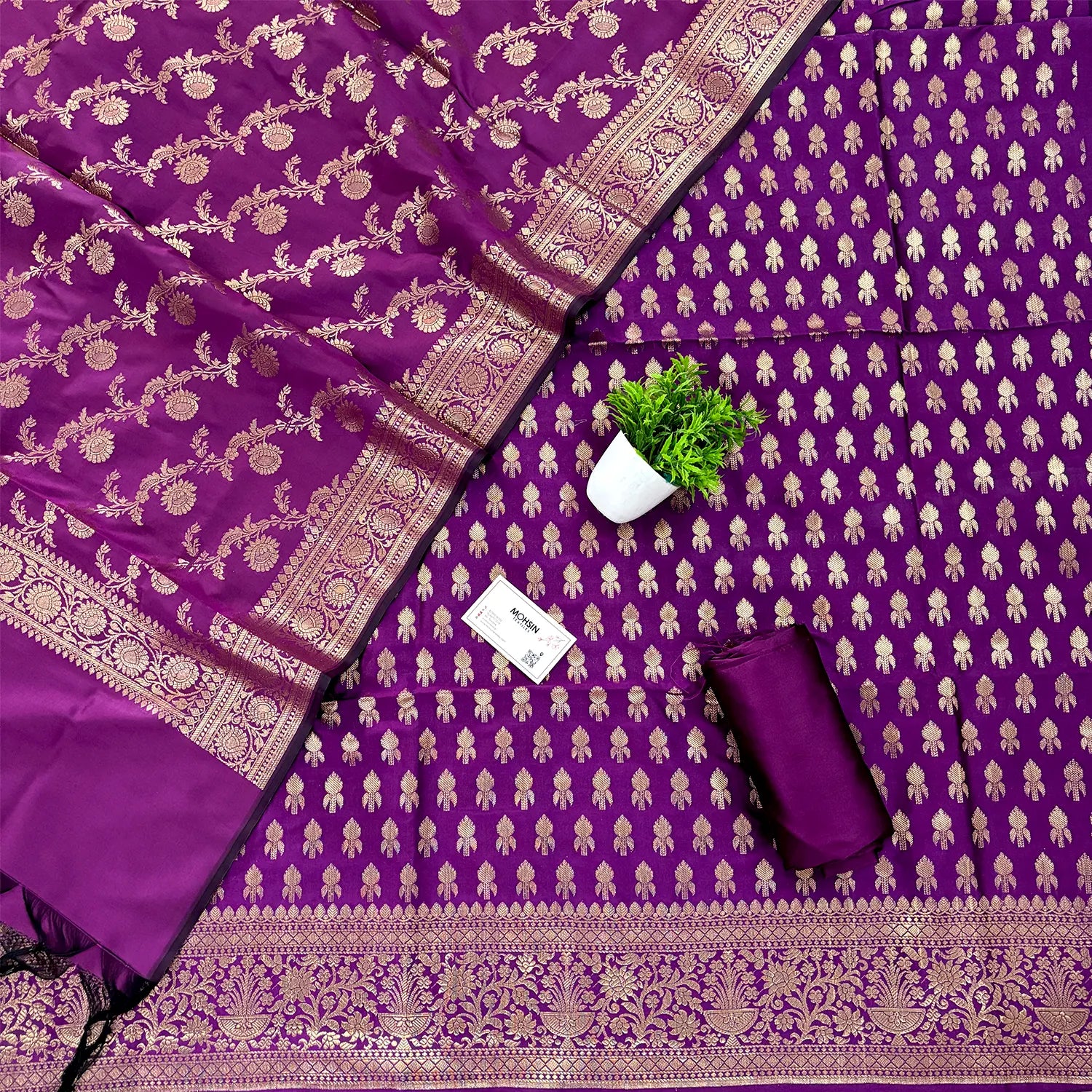Purple Rocket Buti Satin Silk Banarasi Suit
