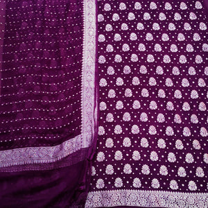 Purple Silver Zari Georgette Silk Banarasi Suit