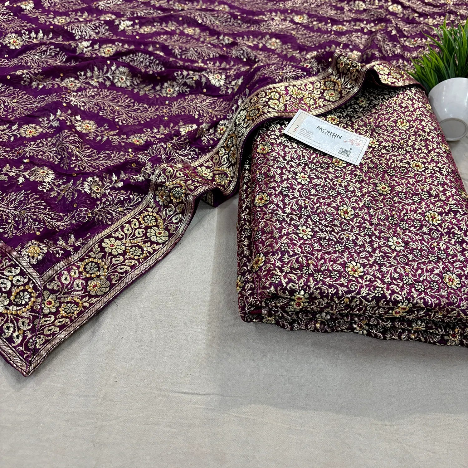 Purple Stone Work Kimkhab Silk Banarasi Gharara