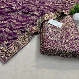 Purple Stone Work Kimkhab Silk Banarasi Gharara