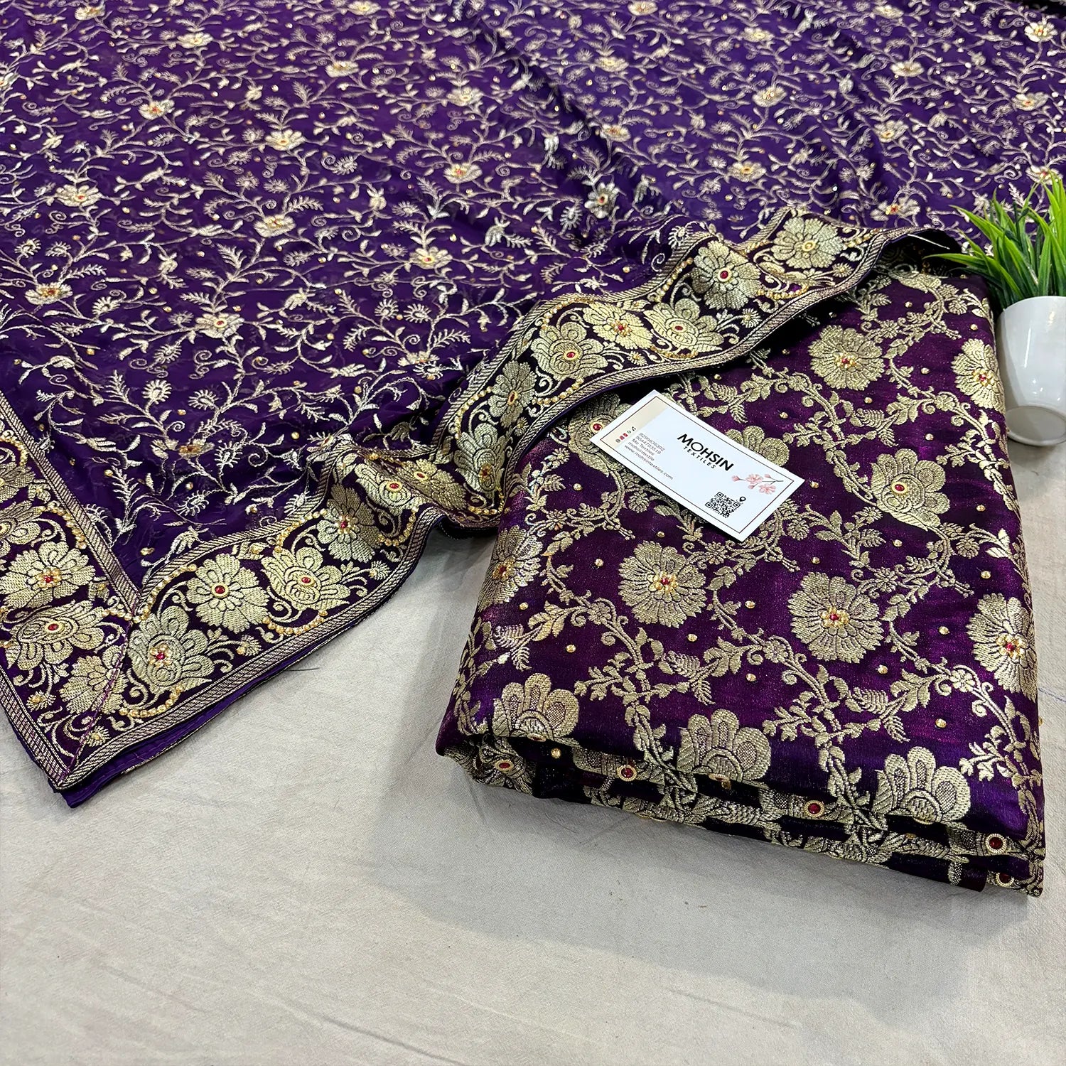 Purple Stone Work Kimkhab Silk Banarasi Gharara