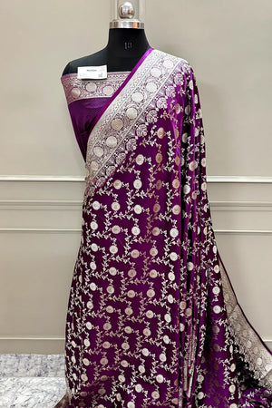 Purple Surajmukhi Jaal Katan Silk Banarasi Saree