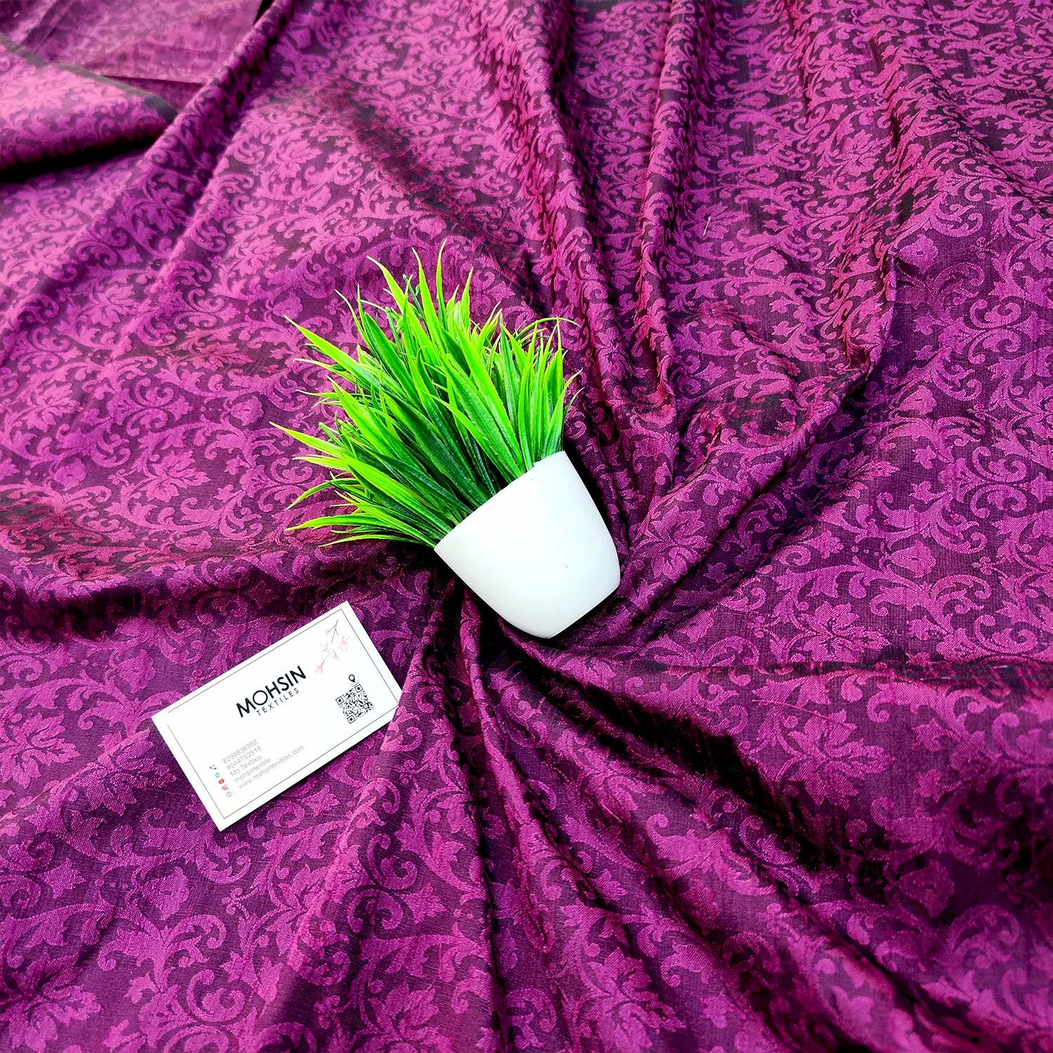 Purple Tanchoi Dupion Silk Banarasi Fabric