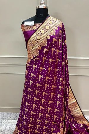 Purple Victory Katan Silk Banarasi Saree