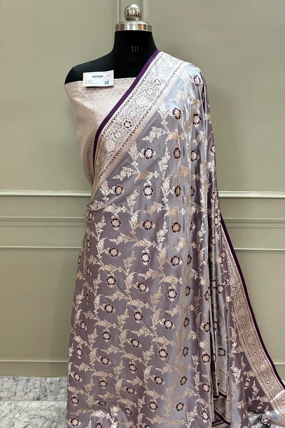 Purple Zahra Jaal Katan Silk Banarasi Saree