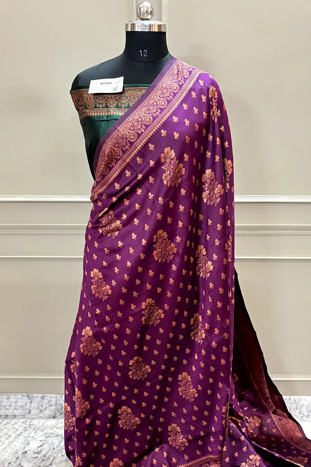 Purple and Bottle Green Golden Zari Banarasi Silk Saree
