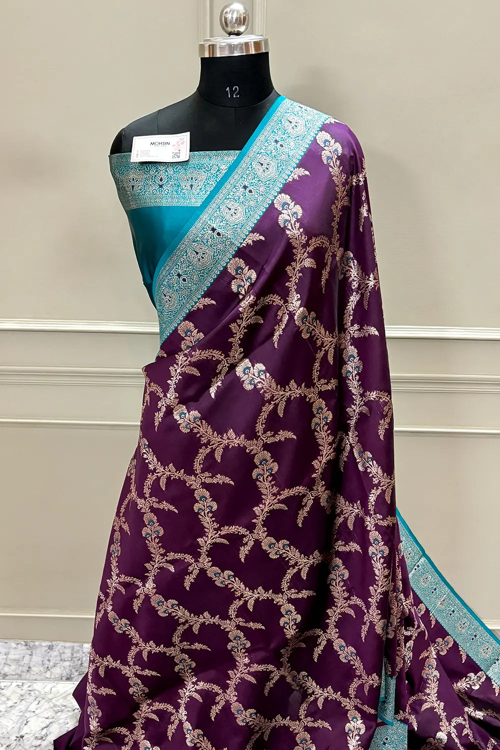 Purple and Teal Zari Silk Banarasi Saree