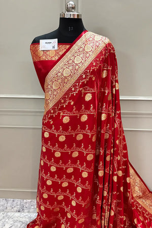 Red Bhawar Jaal Katan Silk Banarasi Saree
