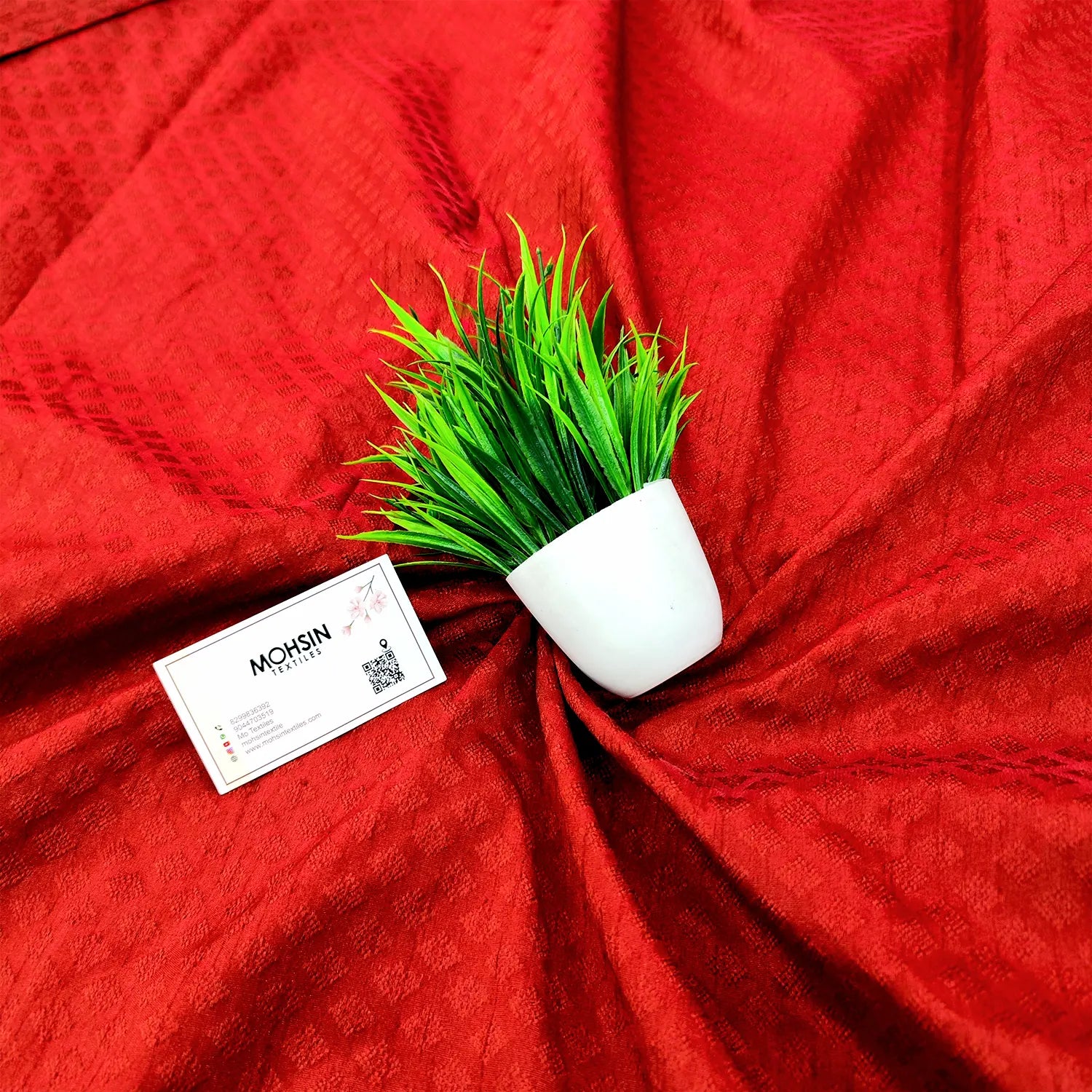 Red Brocade Cotton Silk Banarasi Fabric