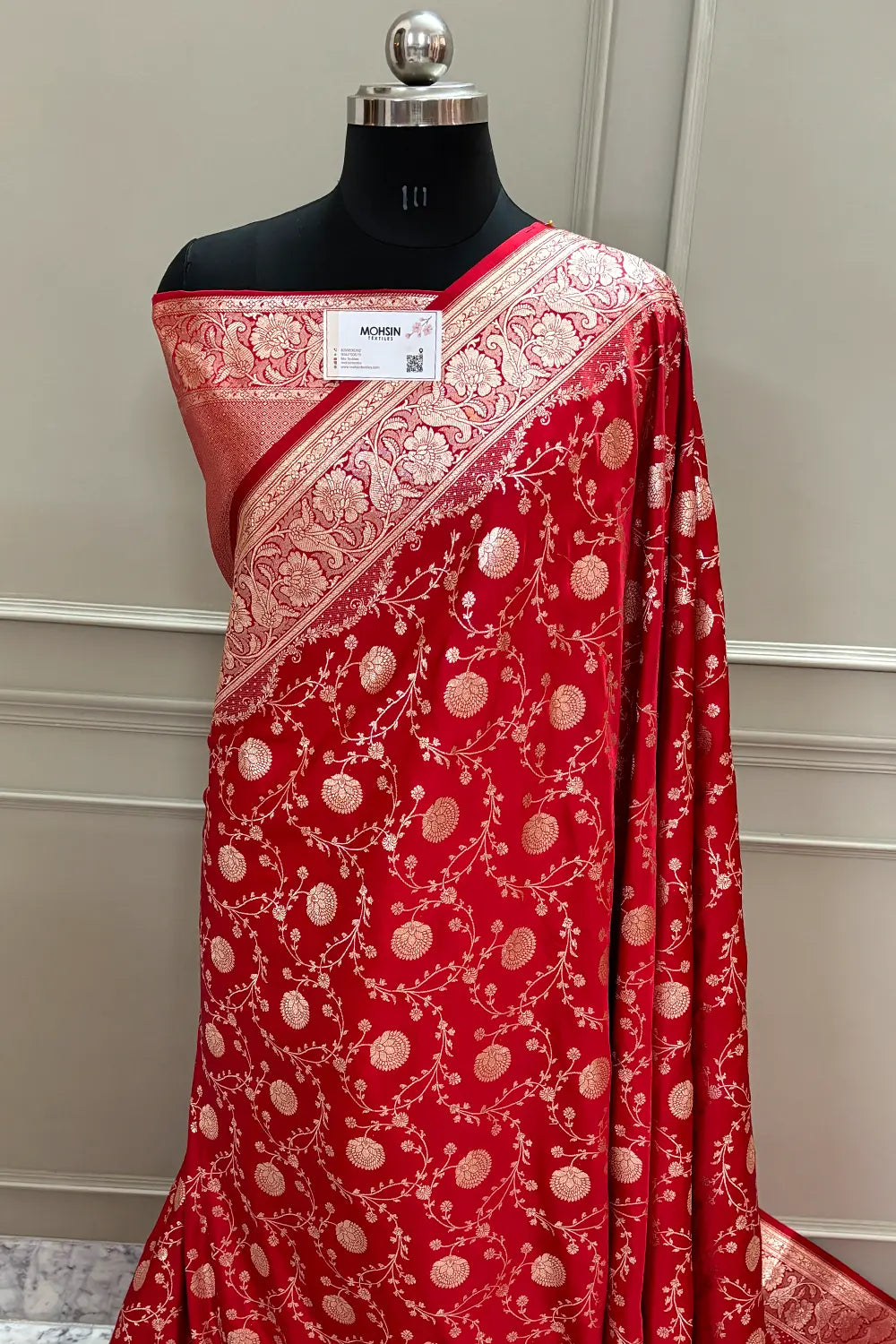 Red Churmuri Jaal Katan Silk Banarasi Saree