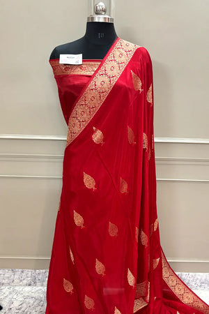 Red Golden Zari Georgette Silk Banarasi Saree