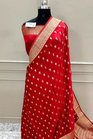 Red Golden Zari Georgette Silk Banarasi Saree