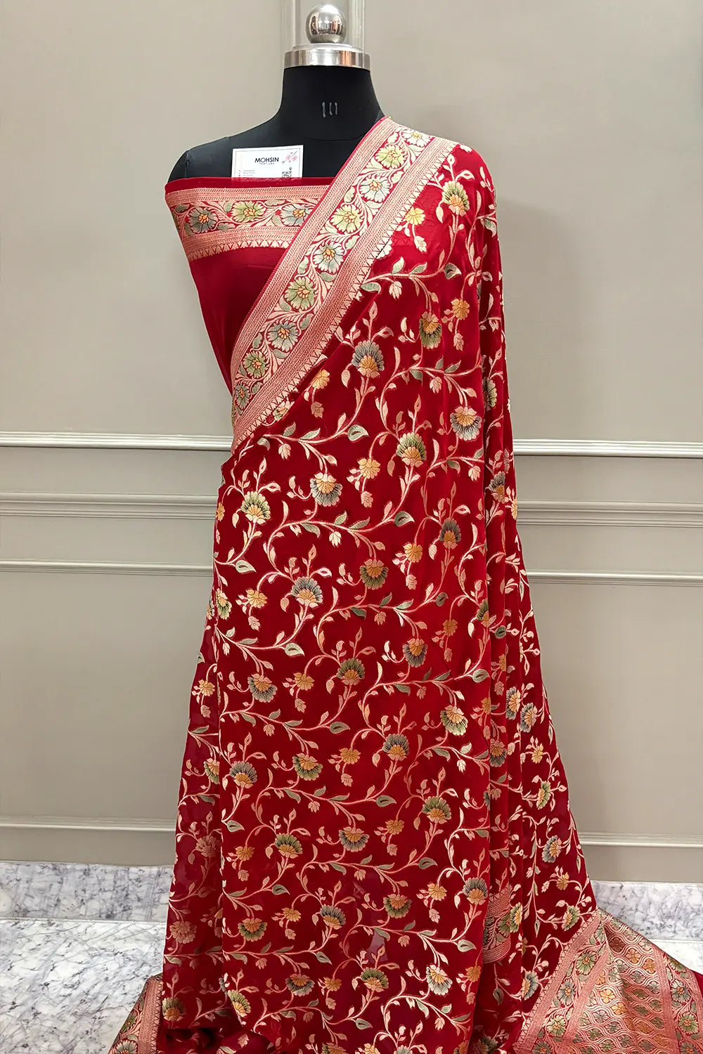 Red Golden Zari Georgette Silk Banarasi Saree