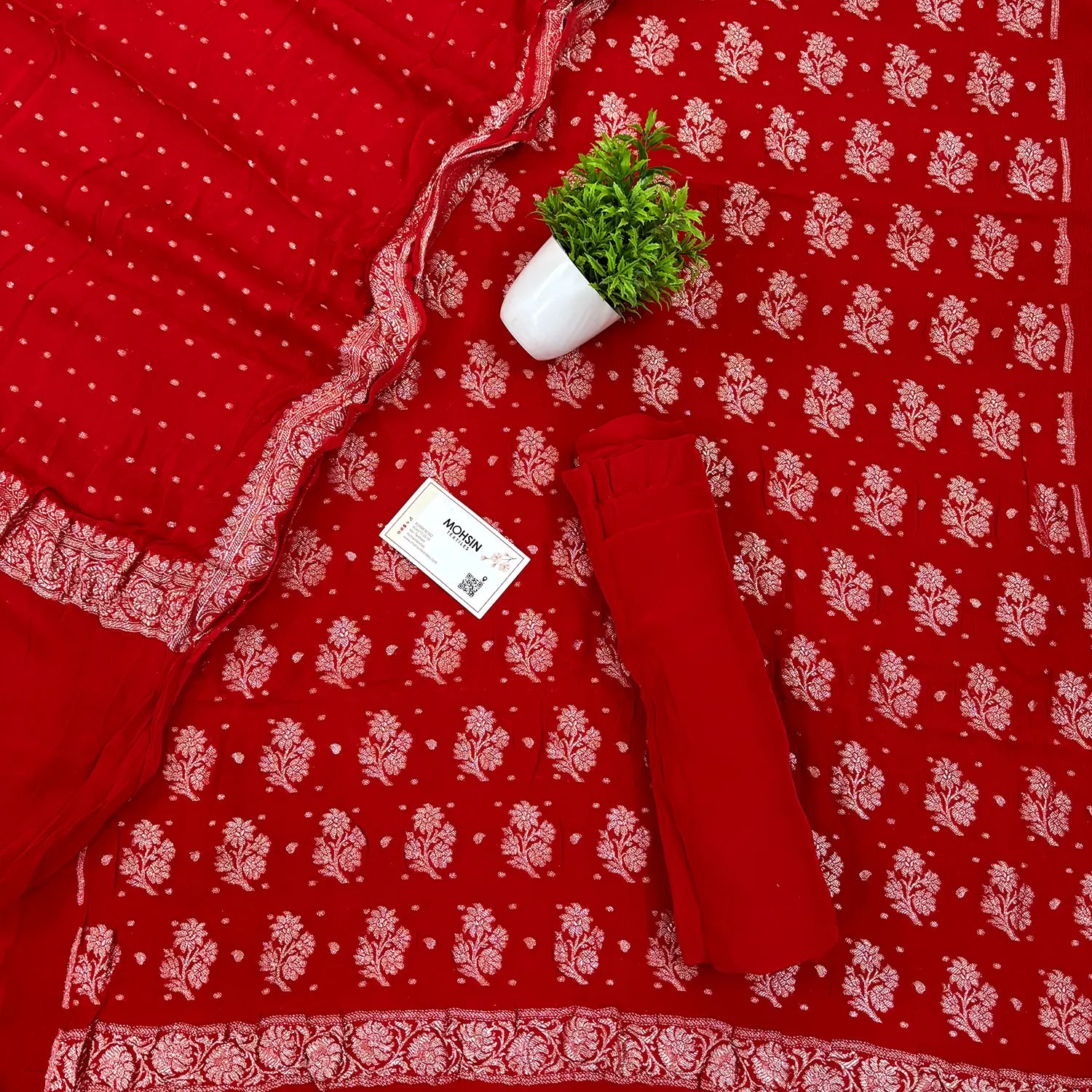 Red Golden Zari Pure Georgette Silk Banarasi Suit