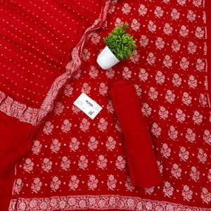 Red Golden Zari Pure Georgette Silk Banarasi Suit