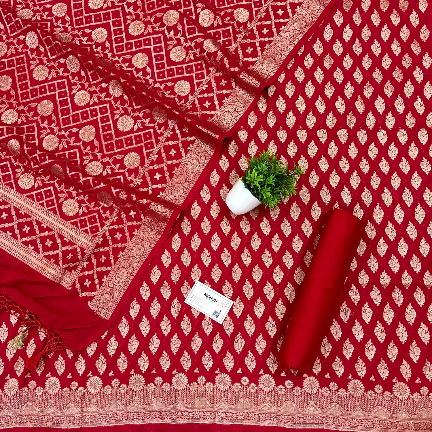 Red Golden Zari Georgette Silk Banarasi Suit