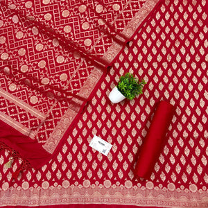 Red Golden Zari Georgette Silk Banarasi Suit