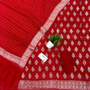 Red Golden Zari Georgette Silk Banarasi Suit