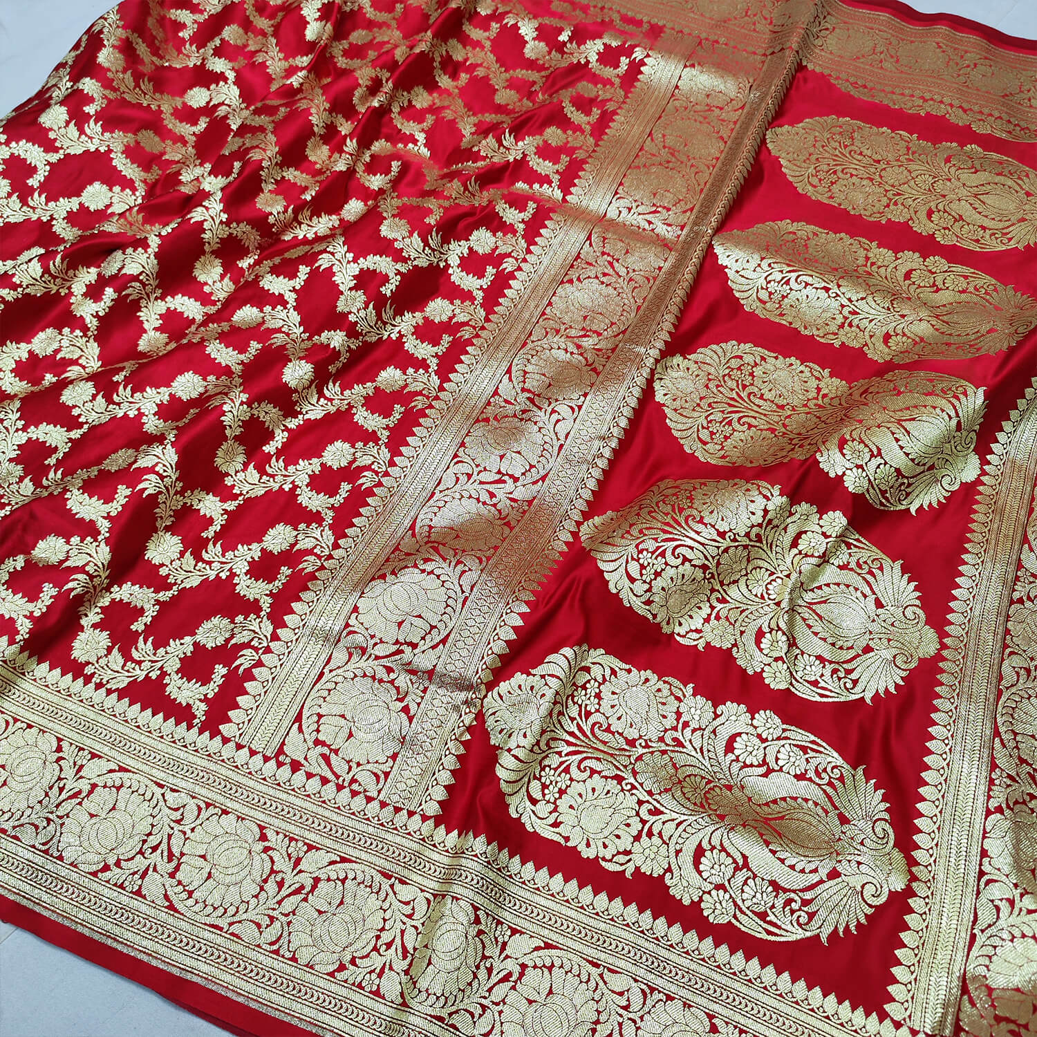 Red Golden Zari Katan Silk Banarasi Saree