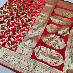 Red Golden Zari Katan Silk Banarasi Saree