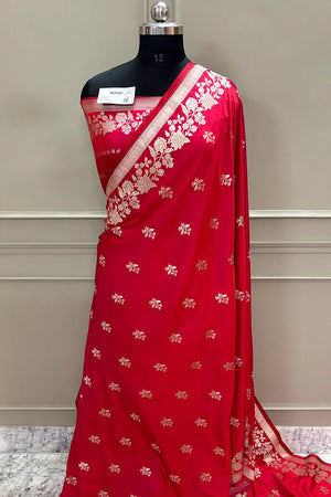 Red Golden Zari Katan Silk Banarasi Saree