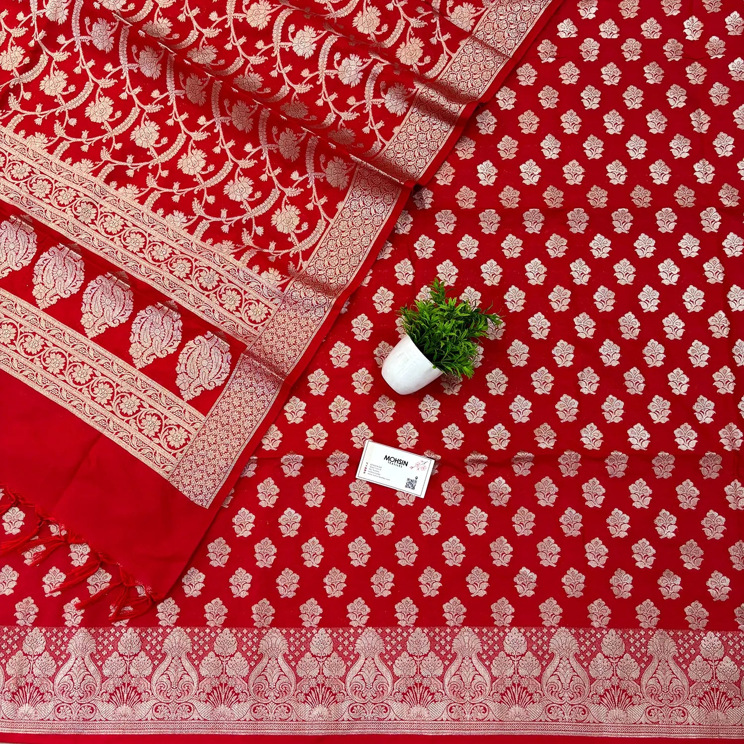 Red Golden Zari Katan Silk Banarasi Suit