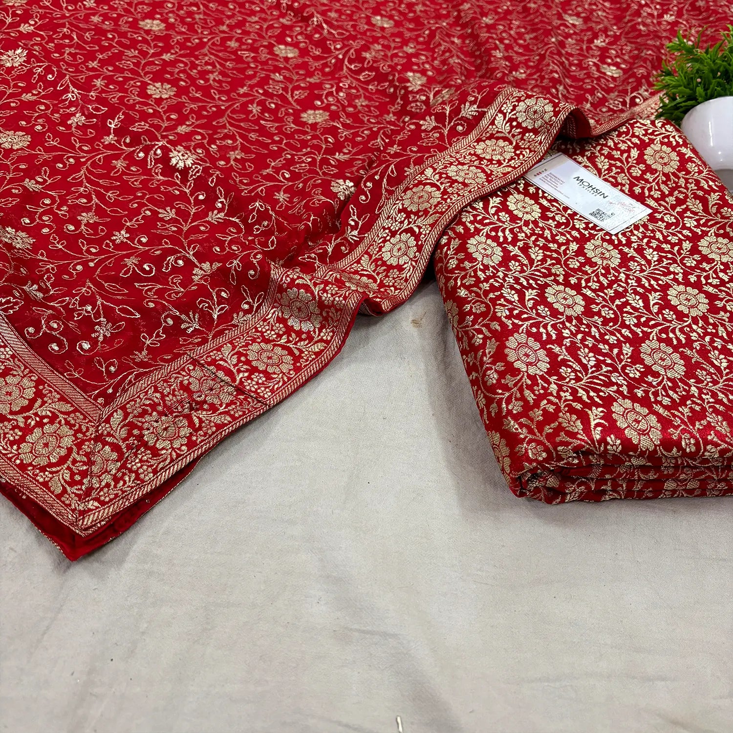 Red Golden Zari Kimkhab Silk Banarasi Gharara