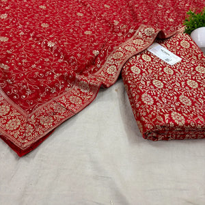 Red Golden Zari Kimkhab Silk Banarasi Gharara