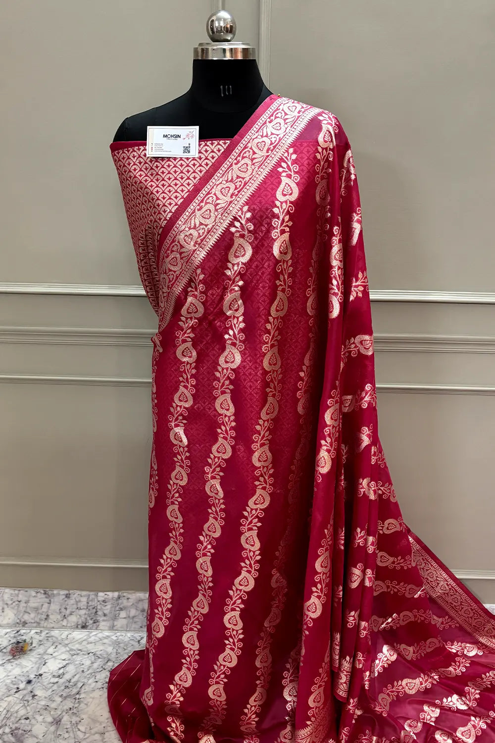 Red Golden Zari Organza Silk Banarasi Saree