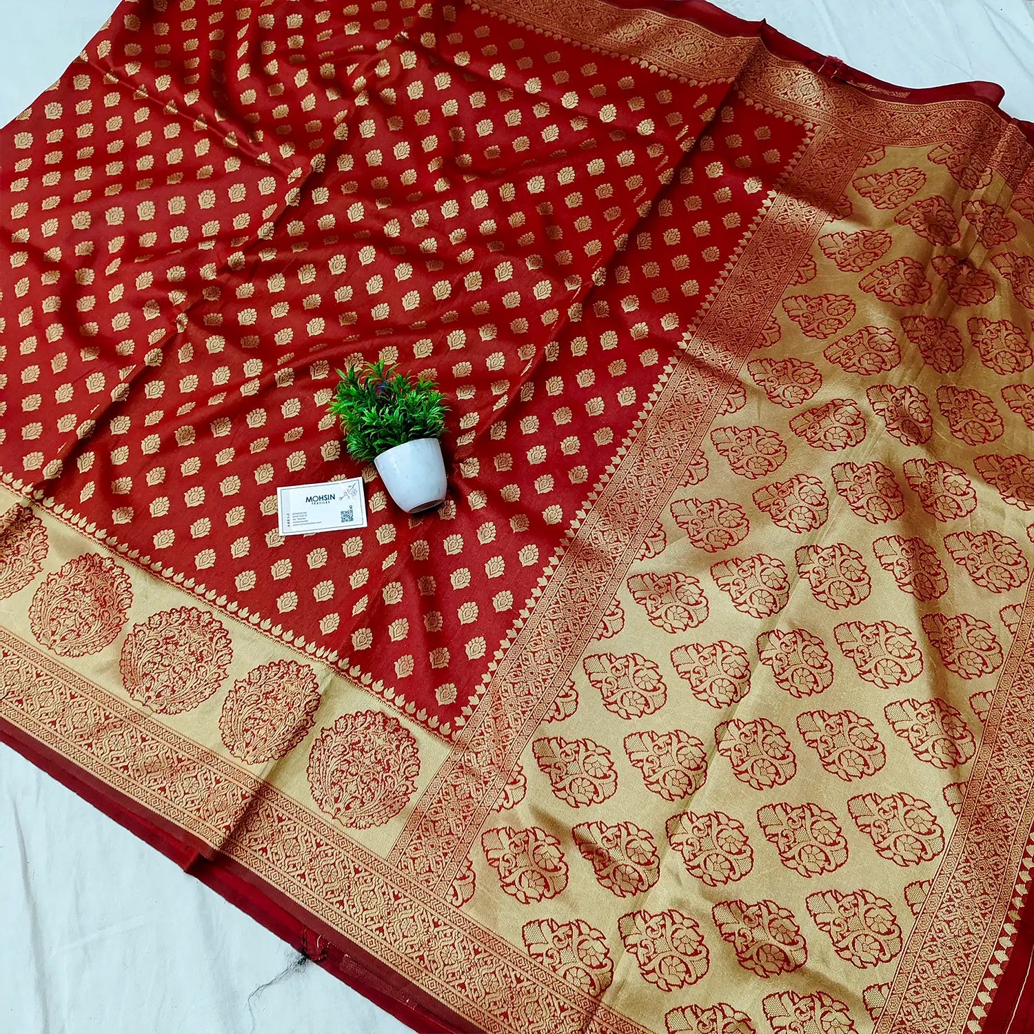 Red Floral Silver & Zari Banarasi Silk Woven Saree